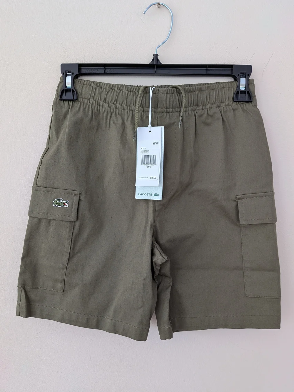 Lacoste Boys Cargo Shorts Size 10A 140cm Olive Green Cotton Stretch NWT